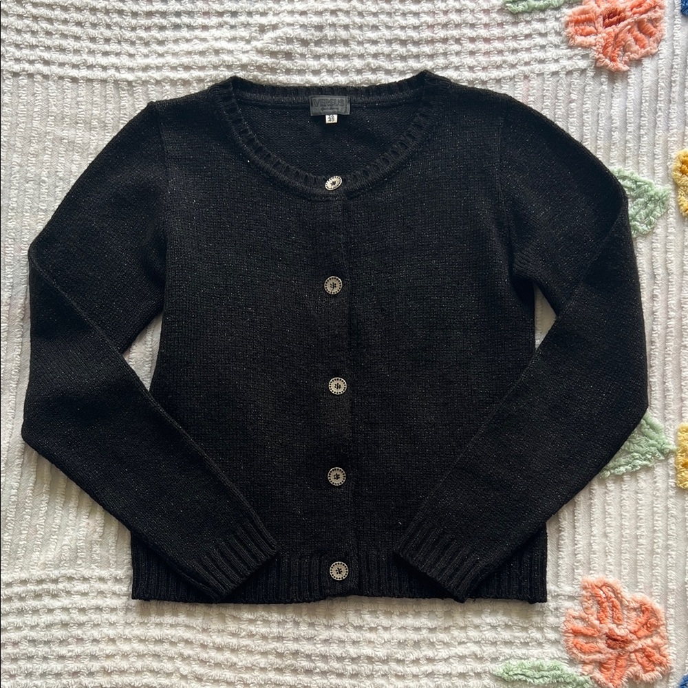 Vintage Versus By Versace Black Sparkly Button-Up Cardigan